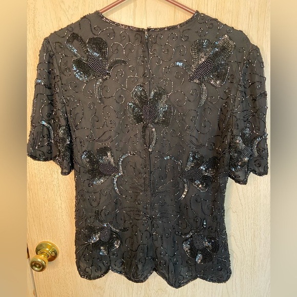 Vintage Stenay beaded silk top Black Sz Medium New with Tags - Picture 8 of 12